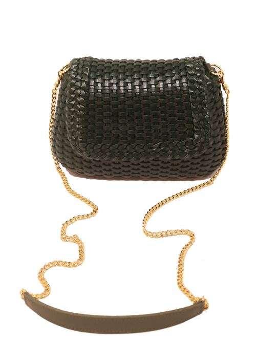 dark green woven leather shoulder bag Laboratorio Capri | 602DARKGREEN